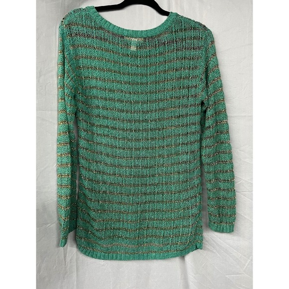 Banana Republic Metallic Stripe Sweater Lightweight Knit Green  Gold Size Small - Picture 4 of 5